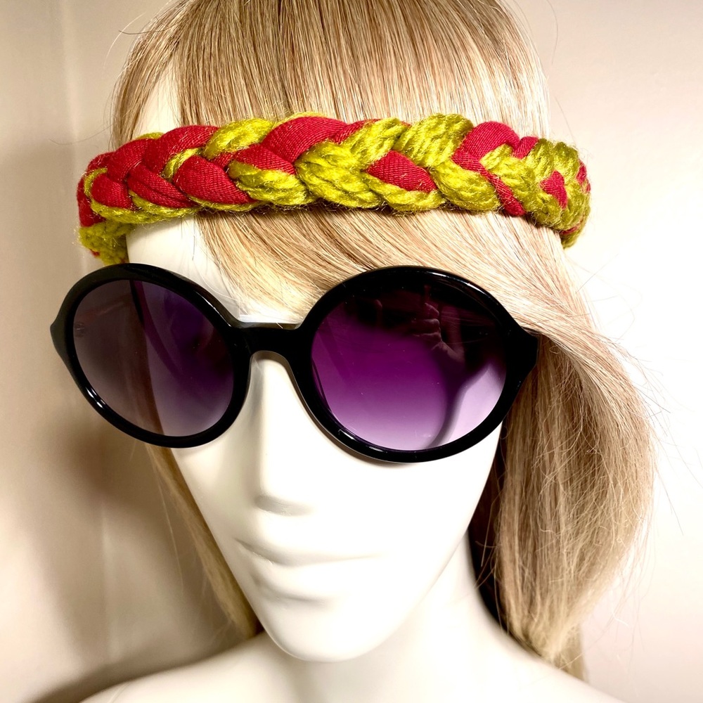Braided Headband - Burgundy w/ Green Braid Sz S